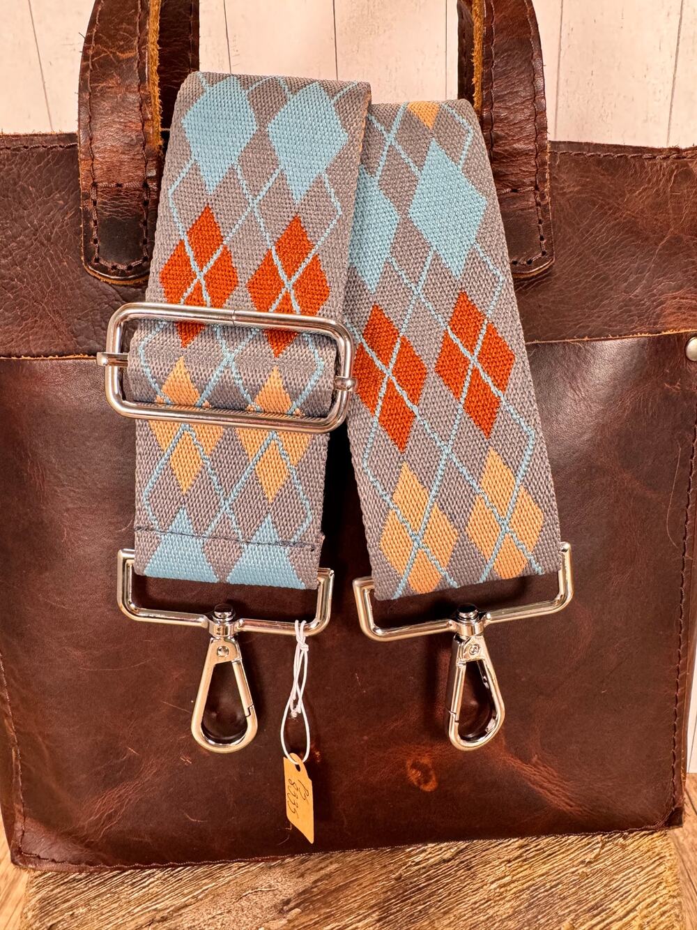 Blue Plaid Purse Strap Woven Tan Orange Blue Crossbody Purse Strap Silver
